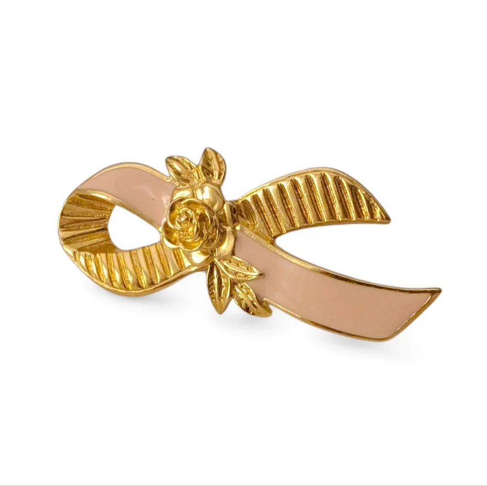 VINTAGE Cancer Survivor Ribbon Broach Pin Pink Enamel